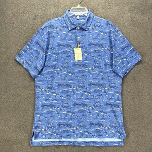 Peter Millar Summer Comfort Crown Sport Polo Shirt Men's Medium Blue print $110